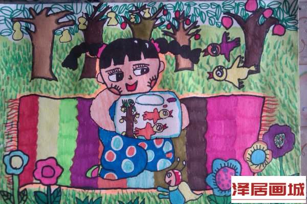 儿童画我和小鸟是好朋友