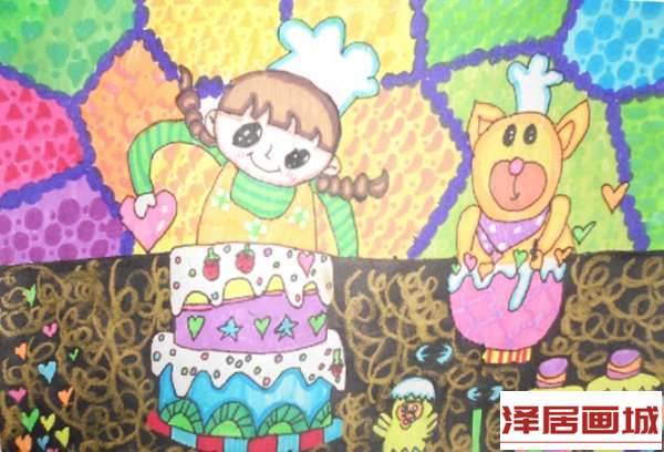 儿童画美味的蛋糕