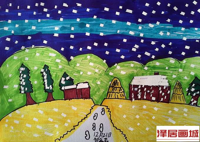 儿童画手绘水彩画图片大全-鹅毛大雪