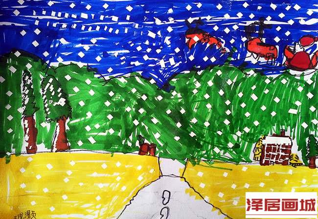 儿童画儿童画冬天的图片-雪下的真大