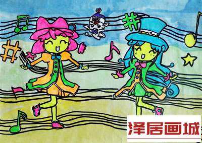 儿童画春节的舞蹈