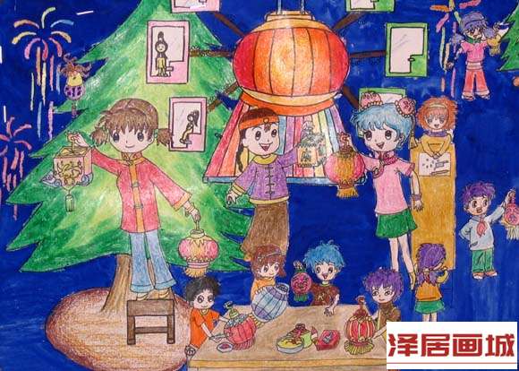 儿童画新年的灯笼