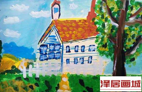 儿童画美丽的小山庄