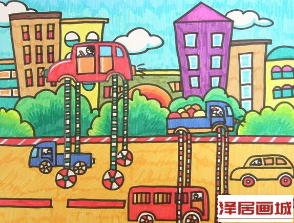 儿童画空间汽车