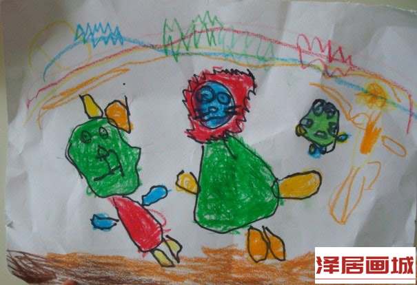 儿童画菊花狮和绿豆蛙的战争