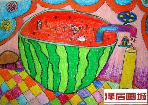 儿童画鲜榨西瓜汁