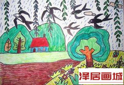 儿童画春天里的小燕子