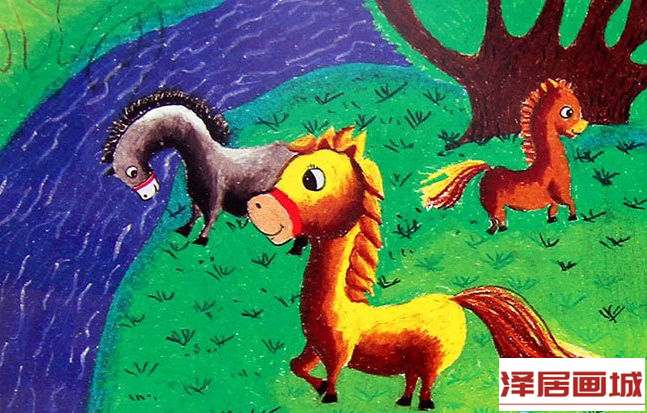 儿童画三匹小马