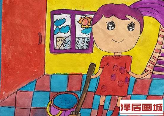 儿童画做家务的妈妈
