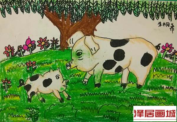 儿童画快乐小猪