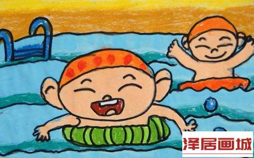 儿童画我在学游泳