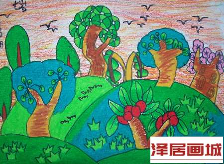儿童画原始森林