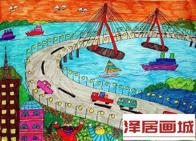儿童画繁忙的城市