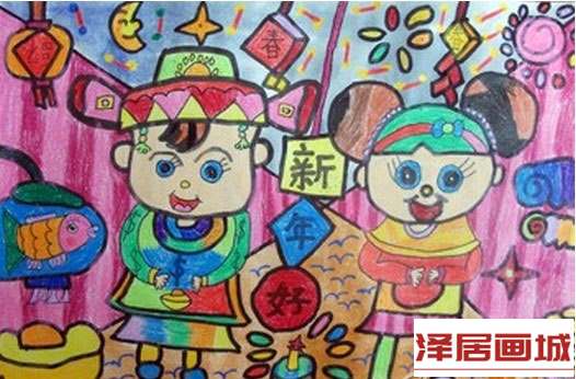 儿童画张灯结彩迎新年