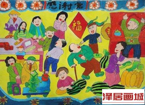 儿童画新年团圆