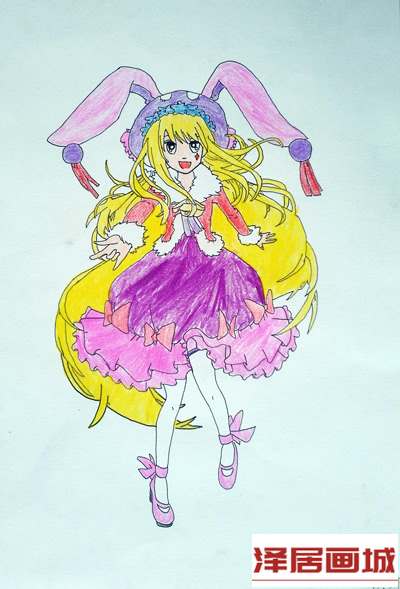儿童画兔子女孩