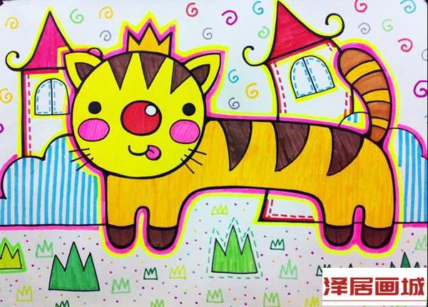 儿童画淘气的小花猫