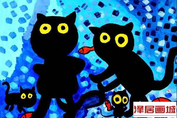 儿童画四只小花猫