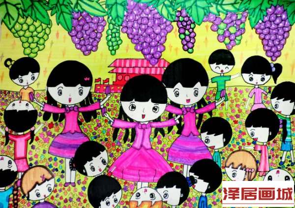儿童画小朋友们欢庆国庆