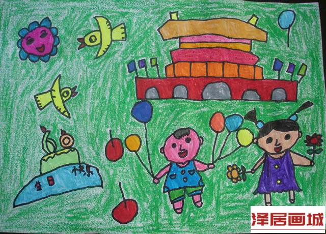 儿童画国庆礼炮漫天