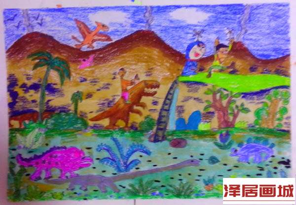 儿童画我和多拉爱梦去看恐龙
