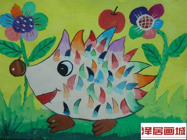 儿童画彩色的小刺猬