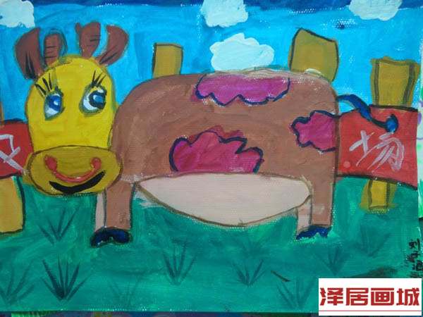 儿童画彩色的奶牛