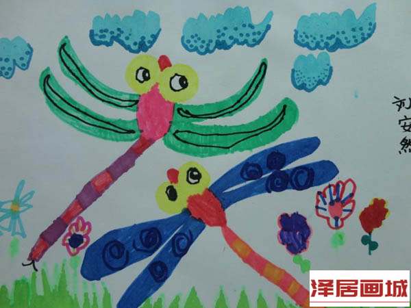 儿童画两只蜻蜓