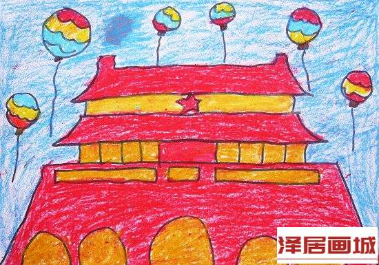 儿童画红色中国