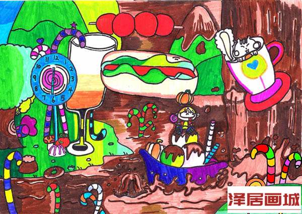 儿童画满世界都是巧克力