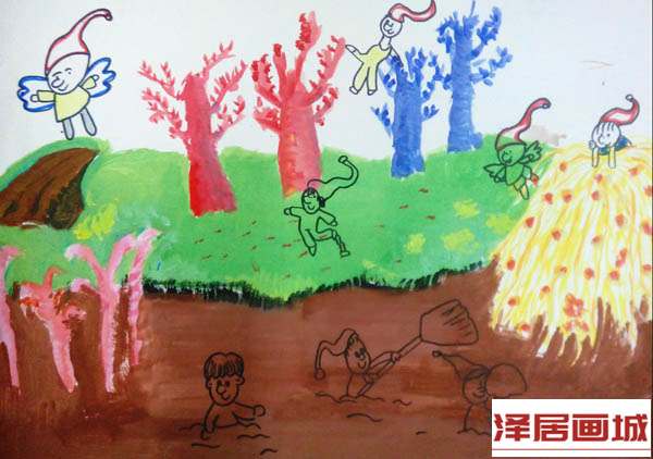 儿童画巧克力瀑布