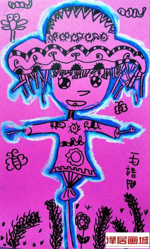 儿童画漂亮的稻草人