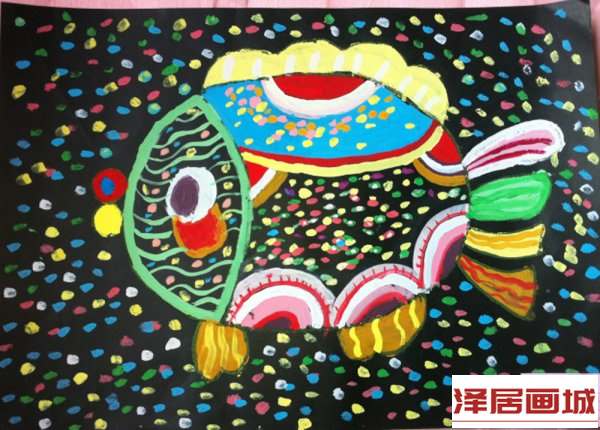 儿童画五彩鱼
