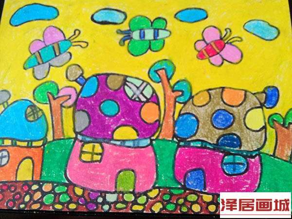 儿童画彩色蘑菇