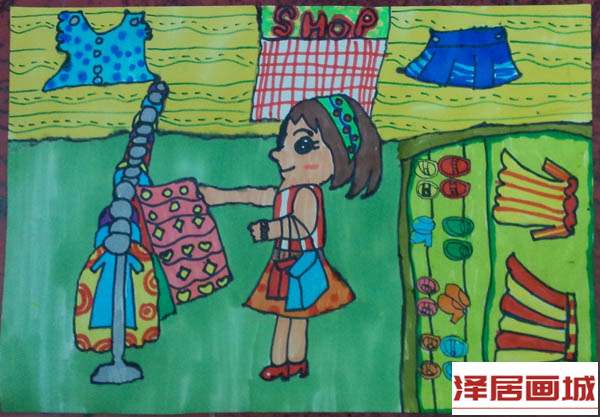 儿童画爱购物的妈妈