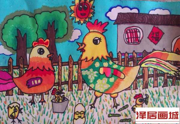 儿童画吉祥的一家