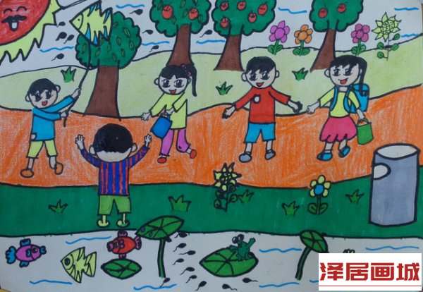 儿童画我们一起去秋游