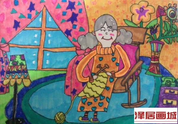 儿童画妈妈给我织毛衣