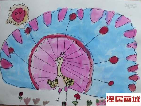 儿童画开屏的孔雀