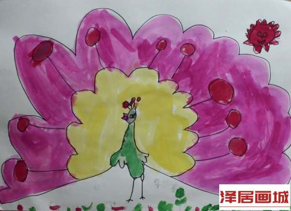 儿童画骄傲的孔雀