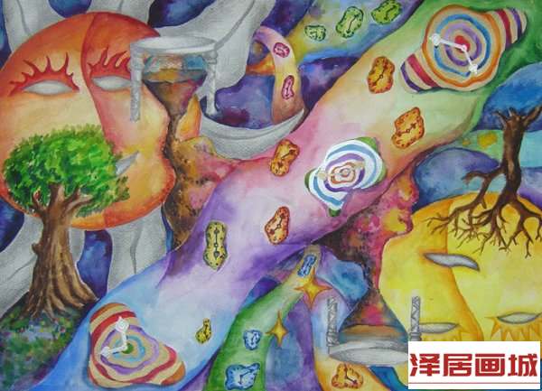 儿童画森林时钟