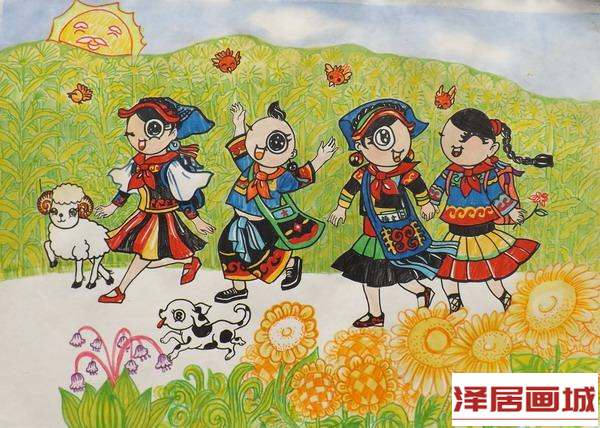 儿童画上学路上