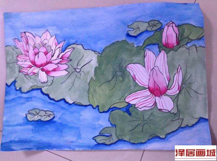 儿童画荷塘荷花