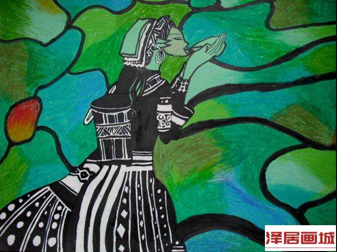 儿童画苗族女孩