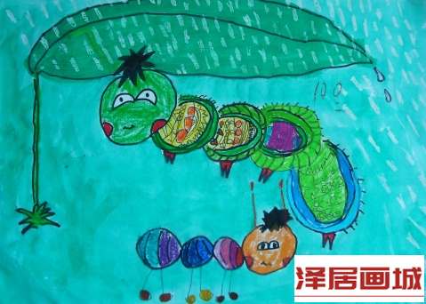 儿童画躲雨的小虫子