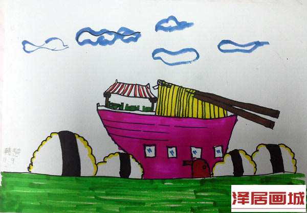 儿童画美味的面条房子简单水彩画图片大全