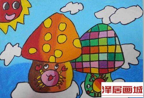 儿童画蘑菇也会飞