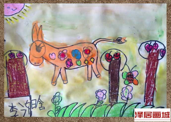 儿童画花毛驴