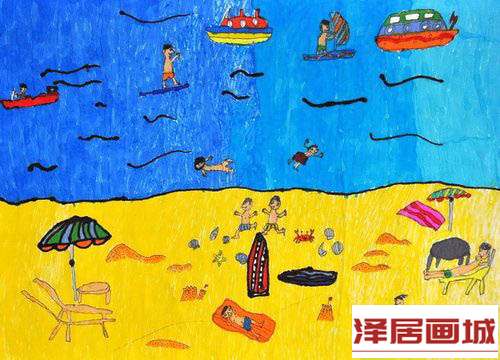 儿童画海边漫游