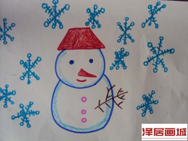 儿童画快乐的雪人